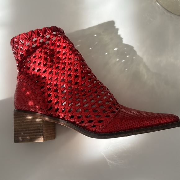 Free People Red Metallic Ankle Booties with Woven Texture - Picture 10 of 10